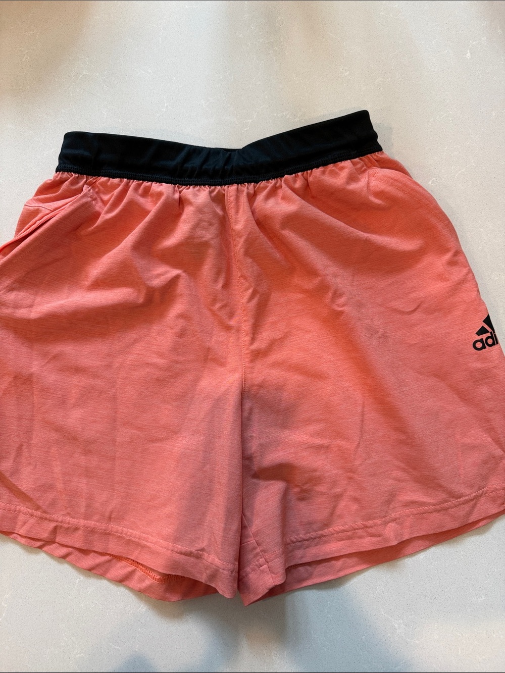 adidas mens Coral Pink Athletic Shorts with Black Waistband